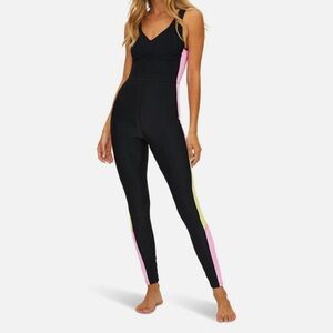 Black Jumpsuit with Pink and Yellow Stripes
